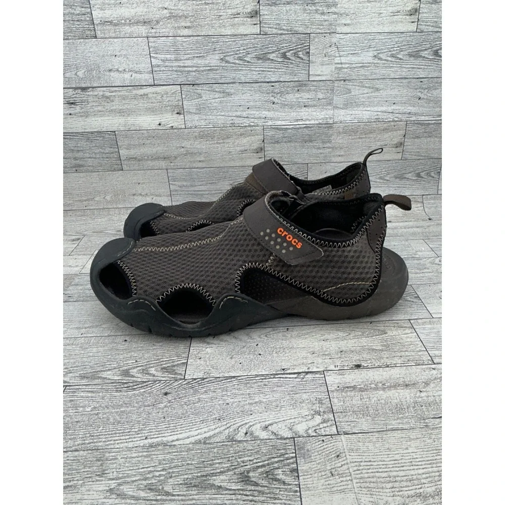 Crocs Swiftwater Mesh Sandals Men Sz 13 Espresso Black Sport Water Shoes 15041